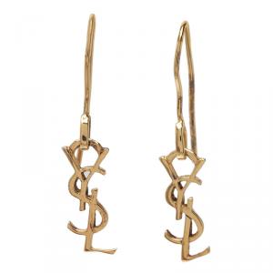 Saint Laurent Paris Signature Monogram Gold Vermeil Hook Earrings