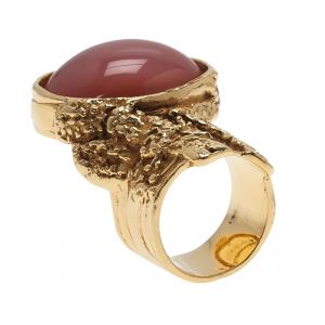 Pre Owned Saint Laurent Paris Arty Pink Gold Tone Ring Size 54.5