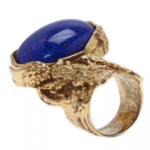 Pre Owned Saint Laurent Paris Arty Blue Gold Tone Ring Size 57