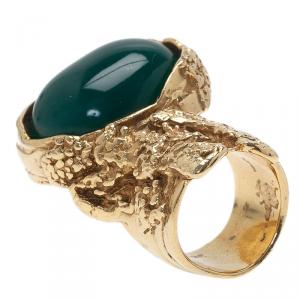 مملوكة مسبقًا Saint Laurent Paris Arty Green Gold Tone Ring Size 49