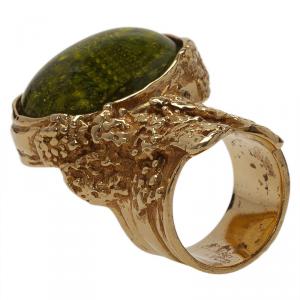 مملوكة مسبقًا Saint Laurent Paris Arty Green Gold Tone Ring Size 52