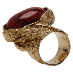 Pre Owned Saint Laurent Paris Arty Red Gold Tone Ring Size 49
