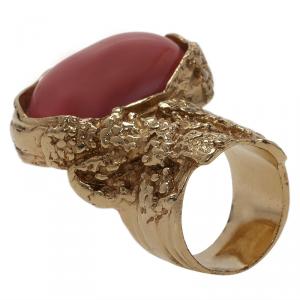 Pre Owned Saint Laurent Paris Arty Pink Gold Tone Ring Size 52