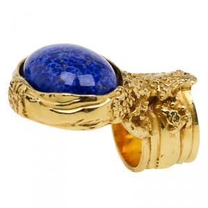 مملوكة مسبقًا خاتم سان لوران باريس آرتي كابوشون أزرق ذهبي اللون مقاس 50.5