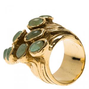 Saint Laurent Paris Arty Dots Gold Tone Ring Size 57