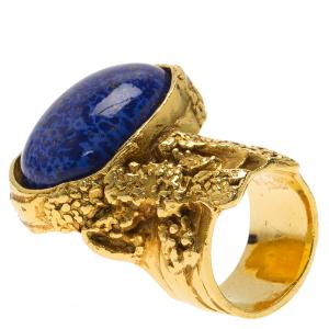 Pre Owned Saint Laurent Paris Arty Blue Lapis Color Gold Tone Ring 