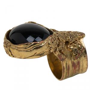 مملوكة مسبقًا خاتم سان لوران باريس أرتي  حجر أسود ذهبي اللون مقاس 54.5