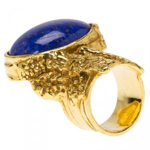 مملوكة مسبقًا خاتم سان لوران باريس أرتي حجر لازورد أزرق ذهبي اللون مقاس 49