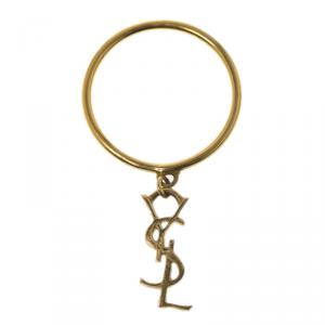 مملوكة مسبقًا خاتم سان لوران باريس مونوغرامي فضة مطلية ذهب مقاس 56