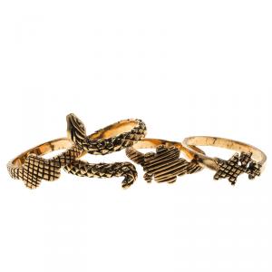 Pre Owned مجموعة خواتم سان لوران باريس أربعة لون ذهبي تريسور