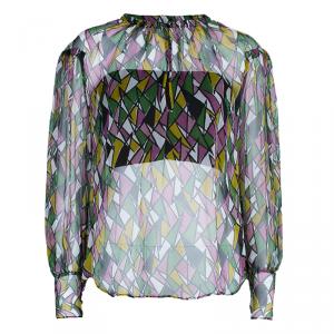Saint Laurent Paris Multicolor Printed Sheer Top M