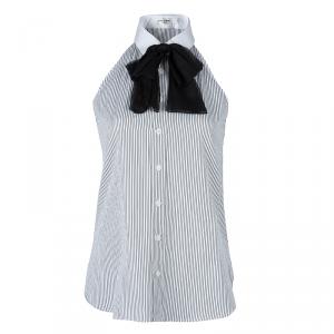 Saint Laurent Paris Striped Cotton Contrast Bow Tie Detail Sleeveless Shirt M