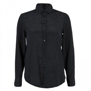 Saint Laurent Paris Black Polka Dot Print Long Sleeve Buttondown Silk Shirt S