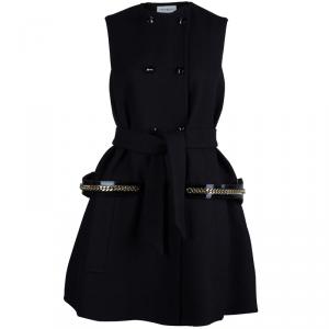 Saint Laurent Black Wool Sleeveless Belted Coat S
