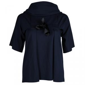 Saint Laurent Paris Navy Blue Knit Bow Detail Turtleneck Top M