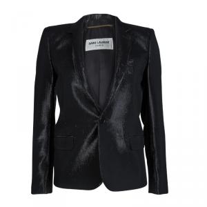 Saint Laurent Paris Shiny Black Lurex Blazer S