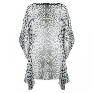 Saint Laurent Paris Monochrome Leopard Printed Silk Kaftan Top L