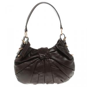 Pre Owned Saint Laurent Paris Dark Brown Pleated Leather Hobo