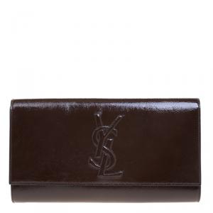 Pre Owned Saint Laurent Paris Brown Patent Leather Belle De Jour Flap Clutch