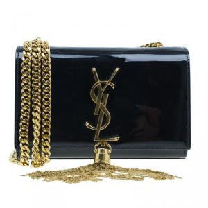 مملوكة مسبقًا Saint Laurent Paris Black Patent Leather Small Tassel Crossbody Bag