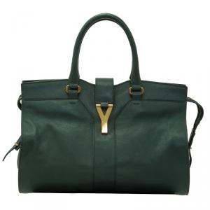 Saint Laurent Paris Green Leather Medium Cabas Chyc Satchel