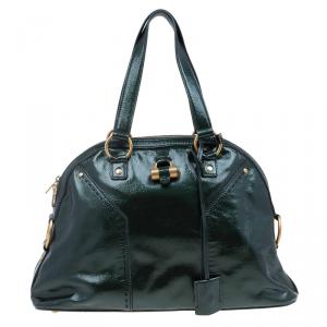 مملوكة مسبقًا Saint Laurent Paris Dark Green Patent Medium Muse Tote