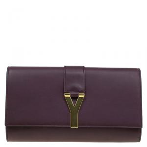 Pre Owned حقيبة كلاتش سان لوران باريس شيك كبيرة جلد عنابية