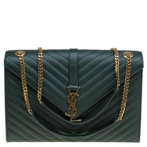 Saint Laurent Paris Green Matelasse Leather Large Cassandre Flap Bag
