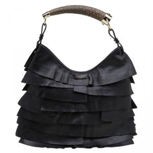 Saint Laurent Paris Black Leather St.Tropez Horn Hobo