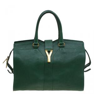Saint Laurent Paris Green Leather Medium Cabas Chyc Satchel