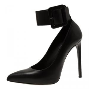 Pre Owned Saint Laurent Paris Black Leather Escarpin Ankle Strap Pumps Size 40