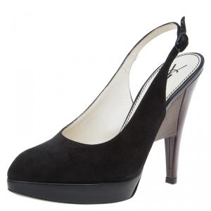 Pre Owned Saint Laurent Paris Black Suede Slingback Wedge Sandals Size 36.5