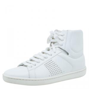 Pre Owned Saint Laurent Paris White Studded Leather High Top Sneakers Size 38