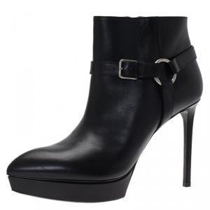 Pre Owned Saint Laurent Paris Black Leather Janis Harness Platform Ankle Boots Size 41