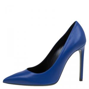 Pre Owned Saint Laurent Paris Blue Leather Pointed Toe Pumps Size 40