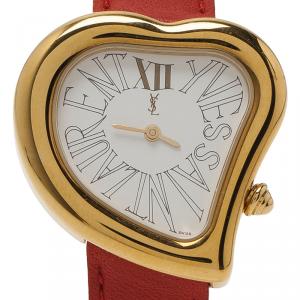 Saint Laurent Paris White Gold-Plated Steel Heart Women's Wristwatch 26MM