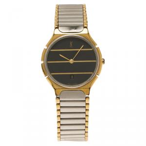 Saint Laurent Paris Black and Grey Gold-Plated Stainless Steel Classic Women's Wristwatch 30MM