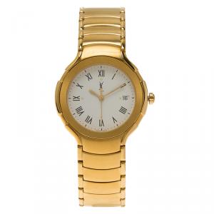 Saint Laurent Paris White Gold-Plated Stainless Steel Classic Unisex Wristwatch 36MM