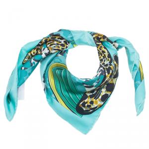 مملوكة مسبقًا Salvatore Ferragamo Blue Silk Leopard Print Scarf 