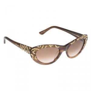 Salvatore Ferragamo Brown Crystal Embellished Cat Eye Sunglasses