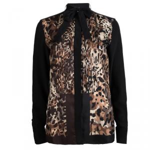 Salvatore Ferragamo Camouflage Printed Silk Pintuck Detail Blouse S