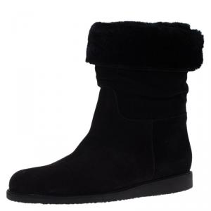 مملوكة مسبقًا حذاء بوت سالفاتوري فيراغامو منتصف الساق ماي ايزي قطيفة وسويدي أسود مقاس 40.5