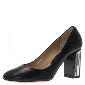 Pre Owned Salvatore Ferragamo Black Leather Ninfea Lucite Block Heel Pumps Size 40