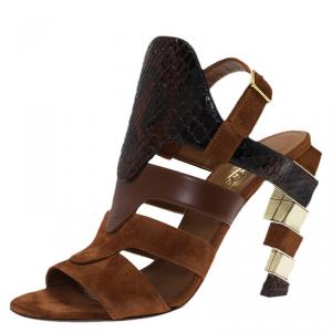 Salvatore Ferragamo Tricolor Suede and Python Laos Strappy Sandals Size 38.5
