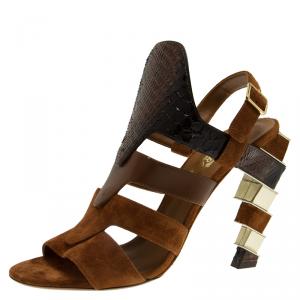 Salvatore Ferragamo Tricolor Suede and Python Laos Strappy Sandals Size 39.5