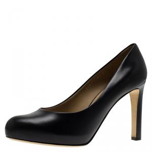 Pre Owned Salvatore Ferragamo Black Leather Leo Pumps Size 39