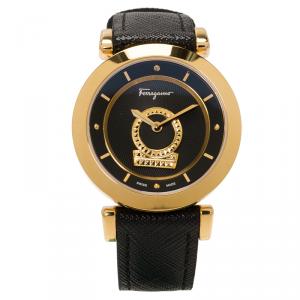 Salvatore Ferragamo Black Gold-Plated Stainless Steel Minuetto Women's Wristwatch 36MM