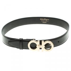 Salvatore Ferragamo Black Patent Leather Gancini Belt 60 CM