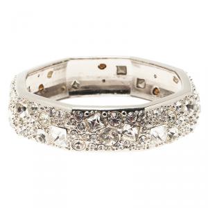 Salvatore Ferragamo Wide Crystal Silver Tone Bangle Bracelet