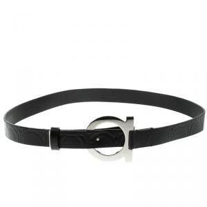 Salvatore Ferragamo Black Leather and Suede Logo Buckle Belt 80 CM